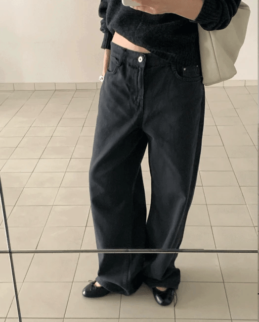 率性水洗純棉寬鬆直筒長褲