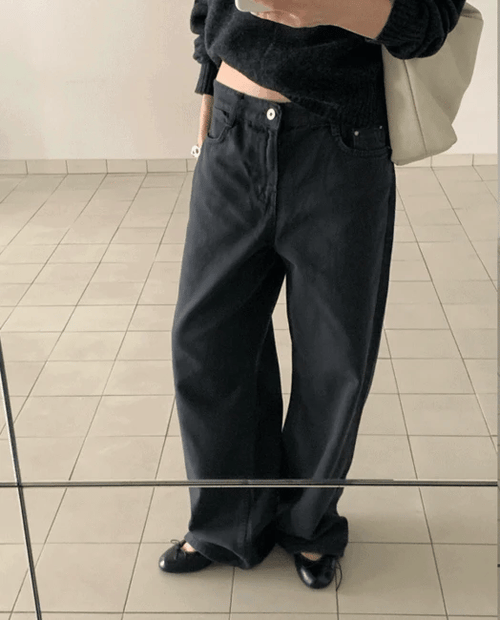 率性水洗純棉寬鬆直筒長褲