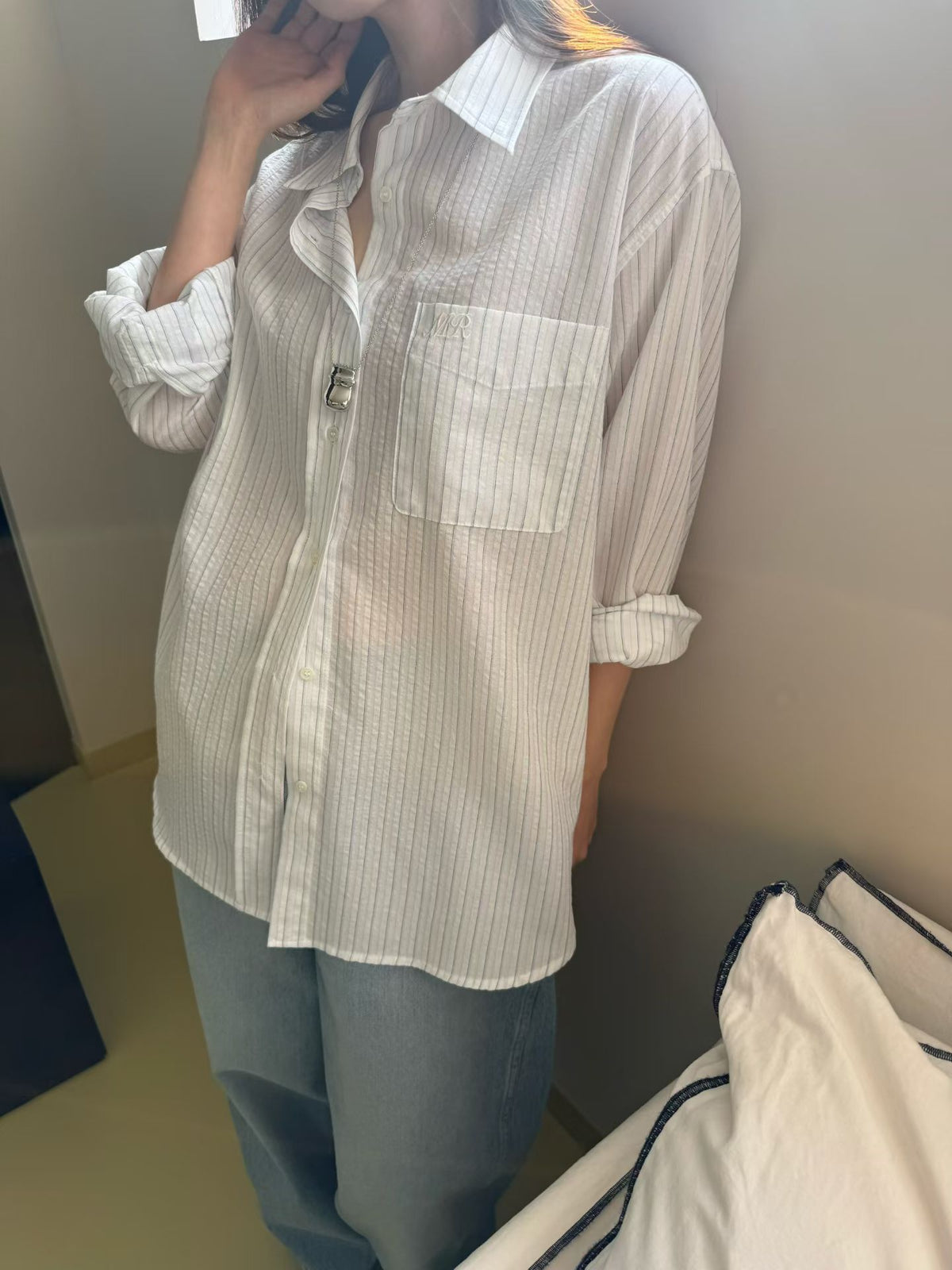 法式寬鬆百搭細條紋薄款男友襯衫