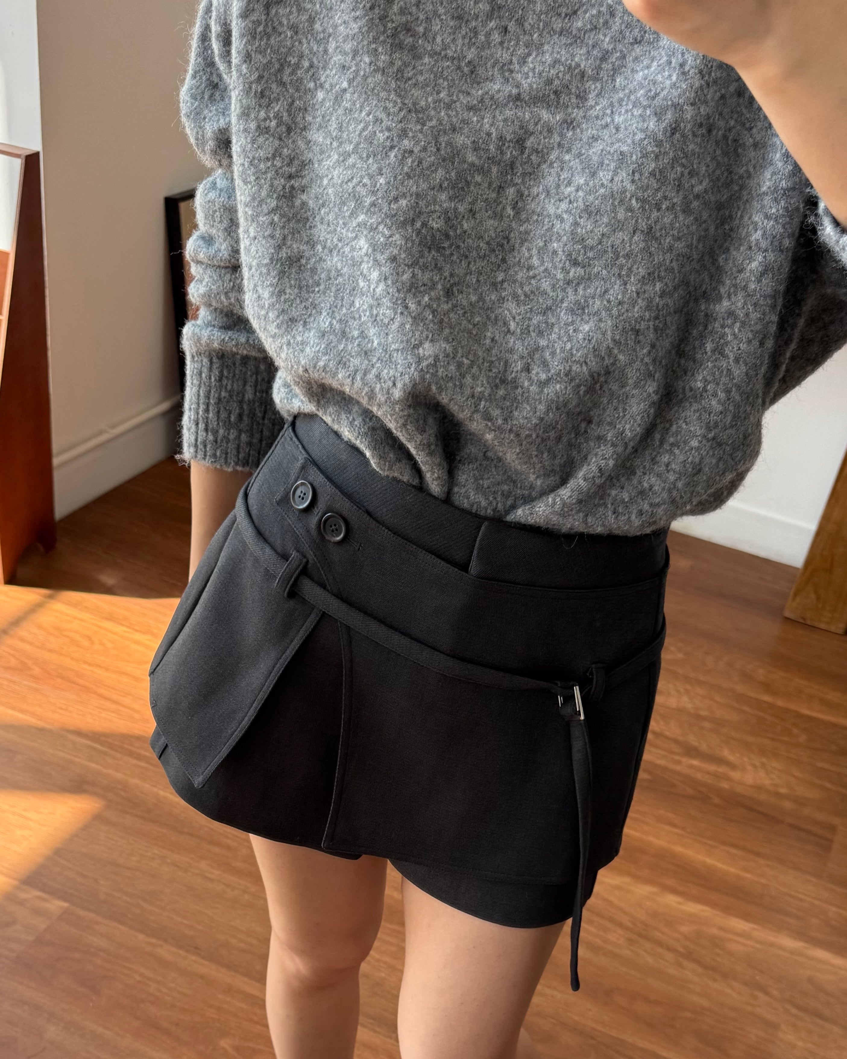 含羊毛可拆卸疊穿下擺西裝短褲套裝