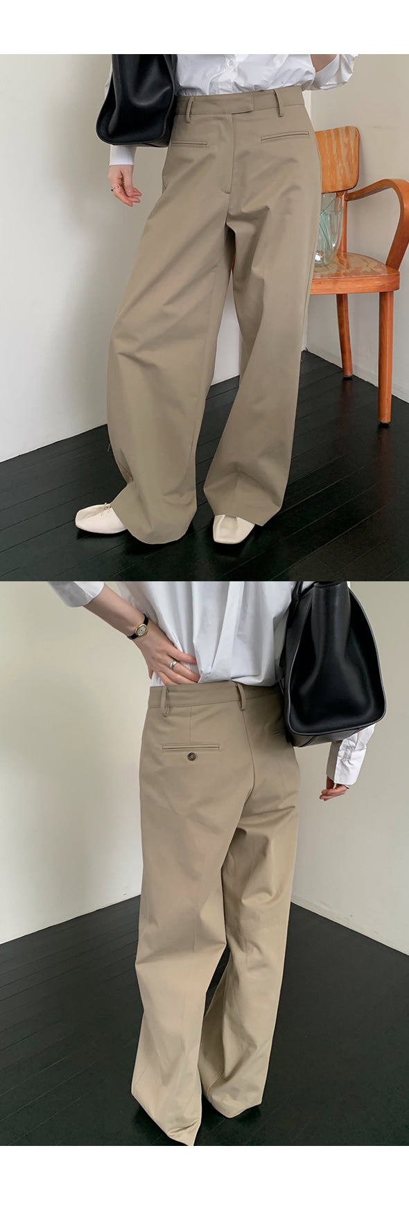 簡約挺版純棉直筒長褲