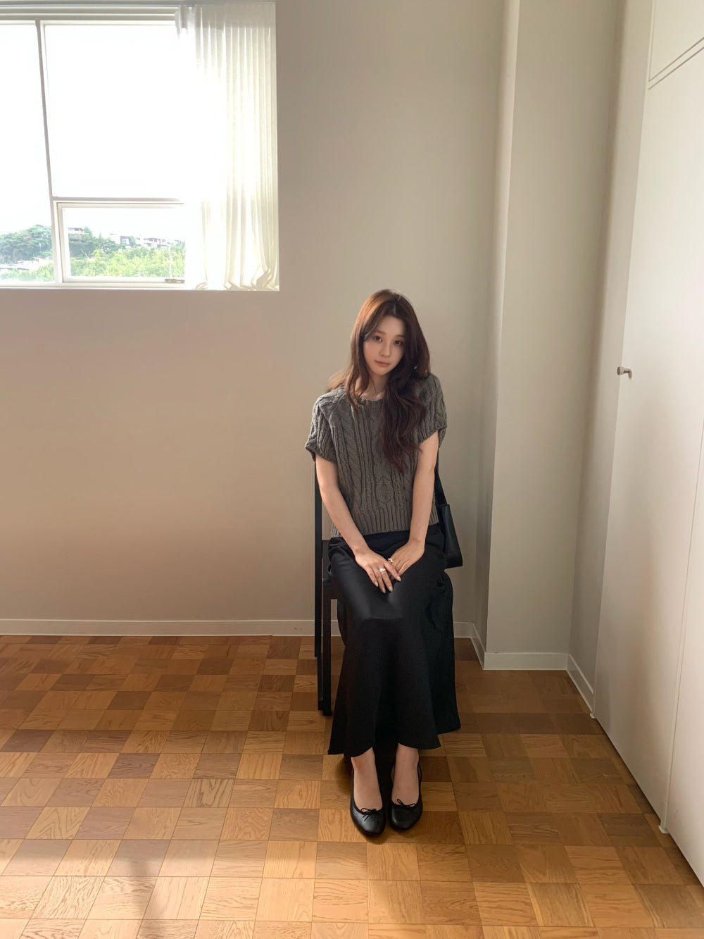 經典立體麻花短版五分袖針織衫