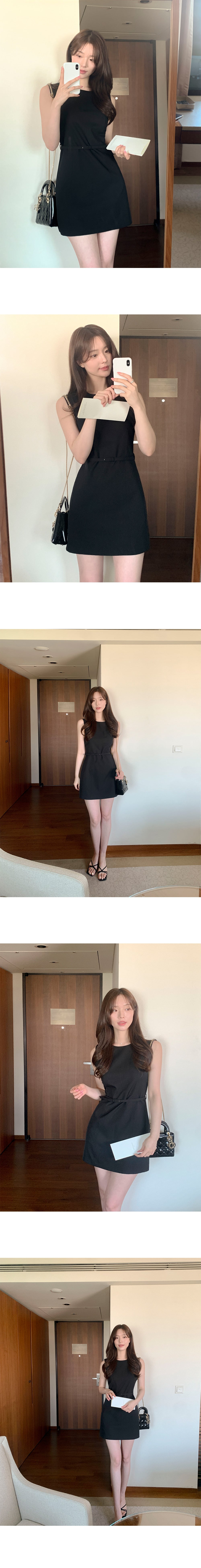 都會優雅知性圓領附腰帶修身連身短裙