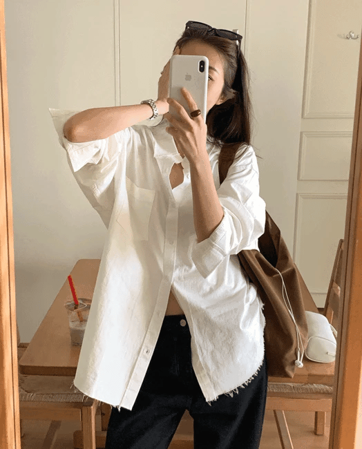 率性不修邊純棉寬版襯衫
