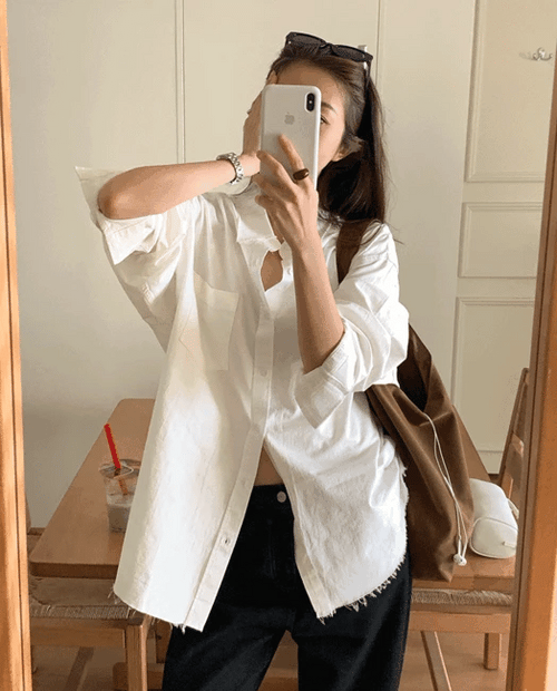 率性不修邊純棉寬版襯衫