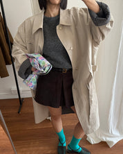 可雙面穿著拼接格紋內裡長版風衣外套