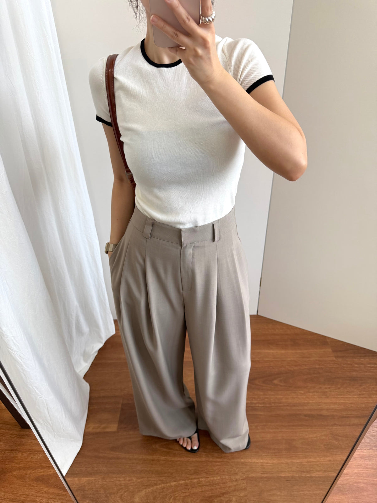 撞色邊針織短袖上衣 Contrast Trim Knit Tee