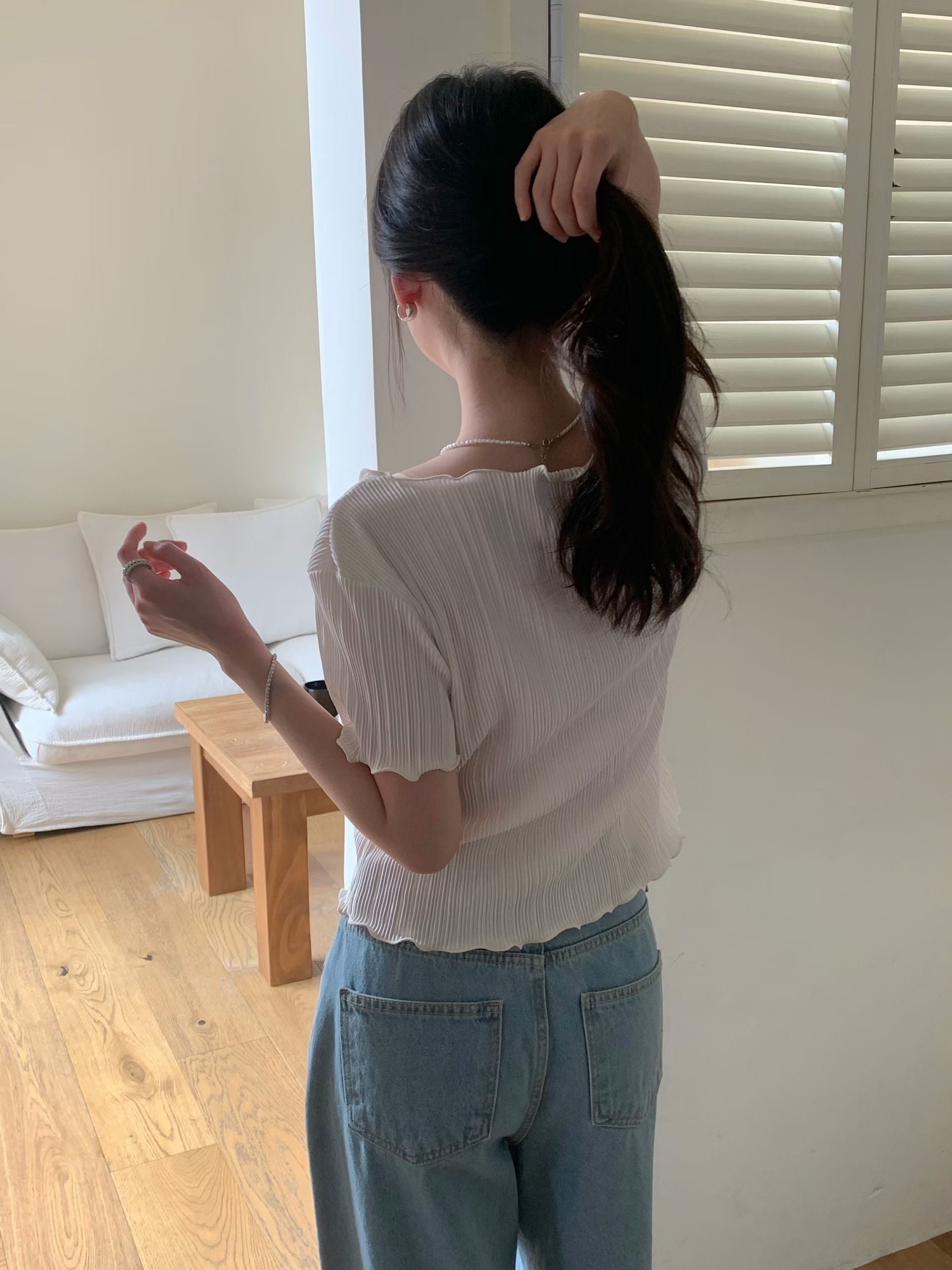 紋理捲邊短袖開衫-8