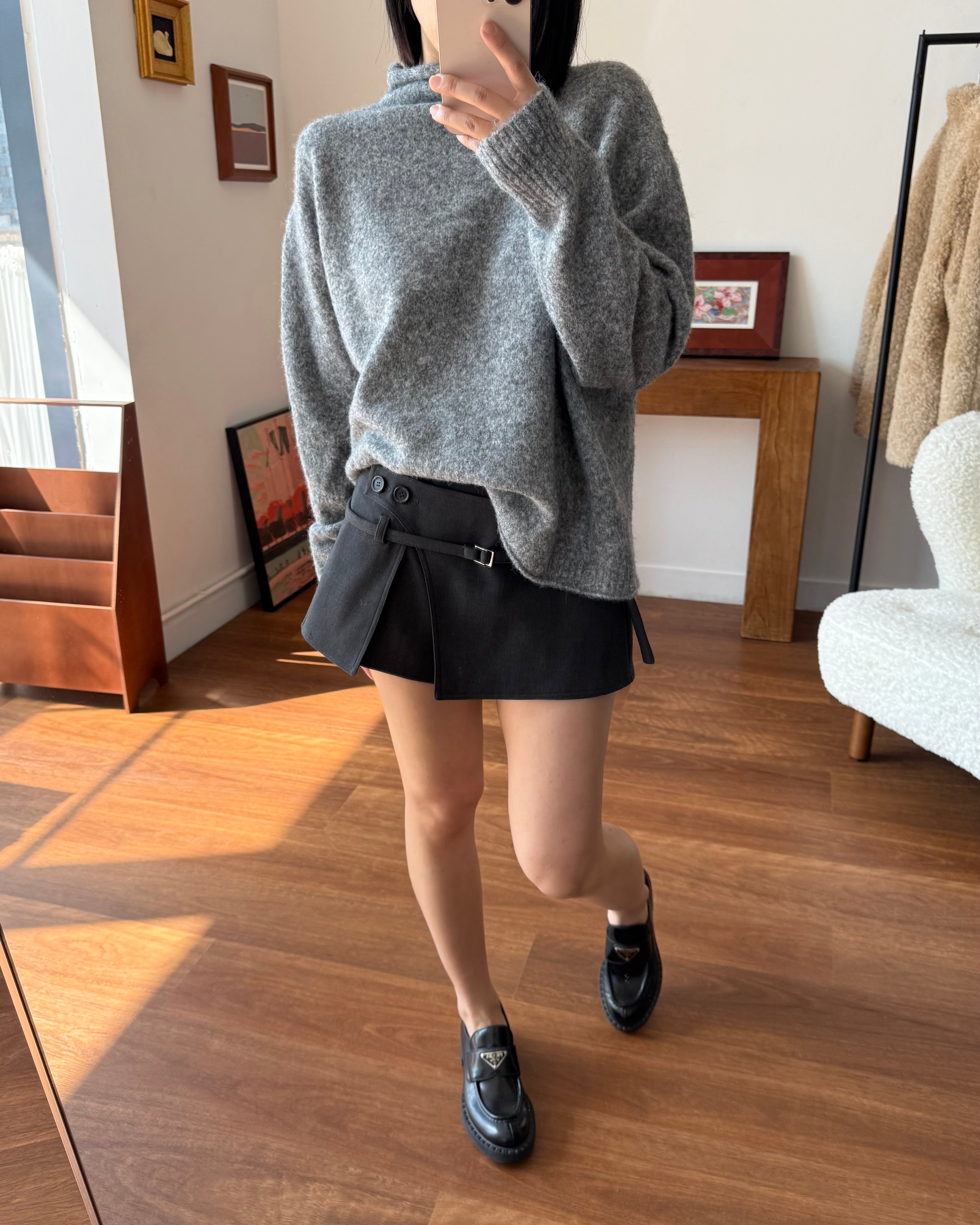 含羊毛可拆卸疊穿下擺西裝短褲套裝