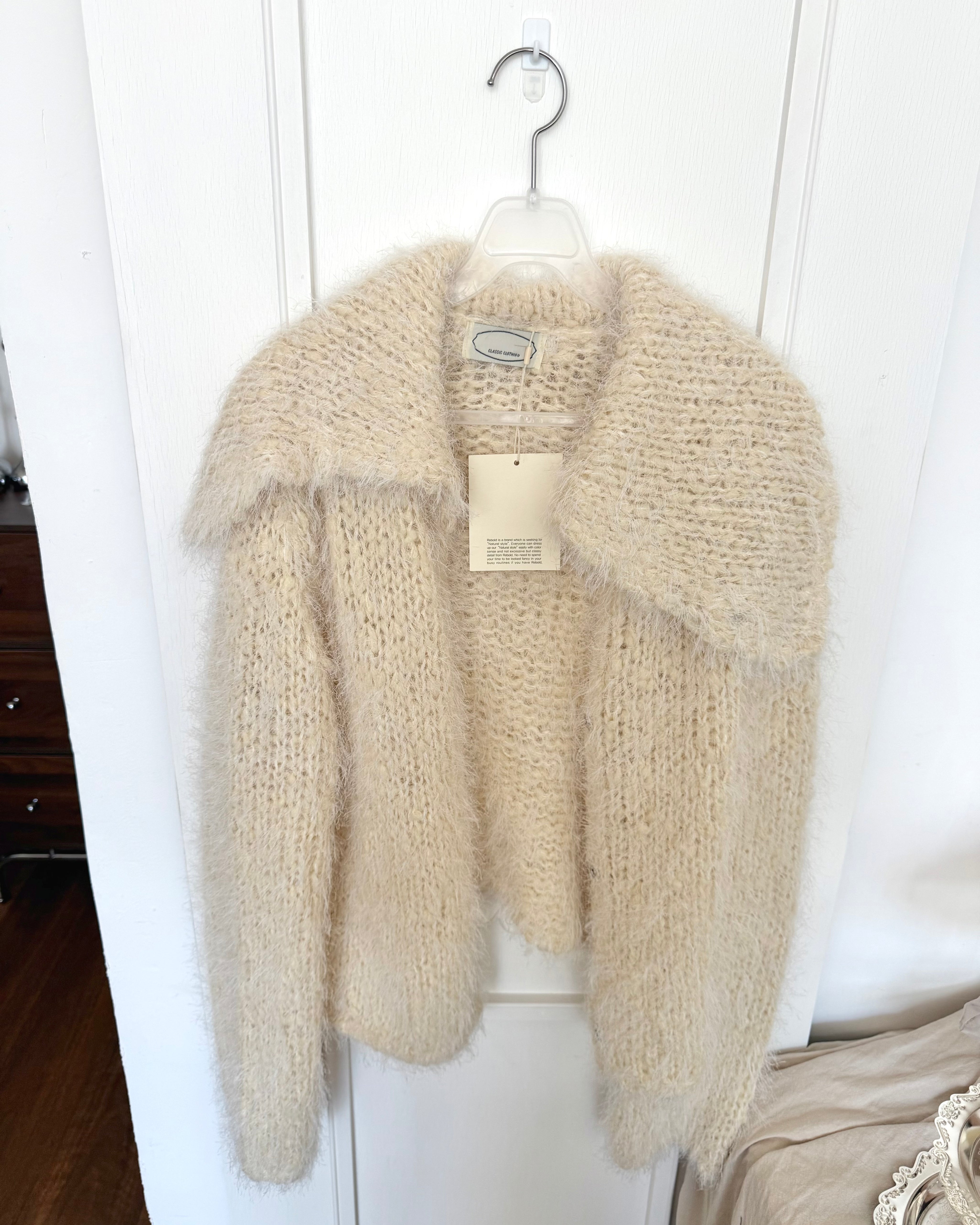 毛絨翻領開襟針織外套 Fluffy Collar Knit Cardigan