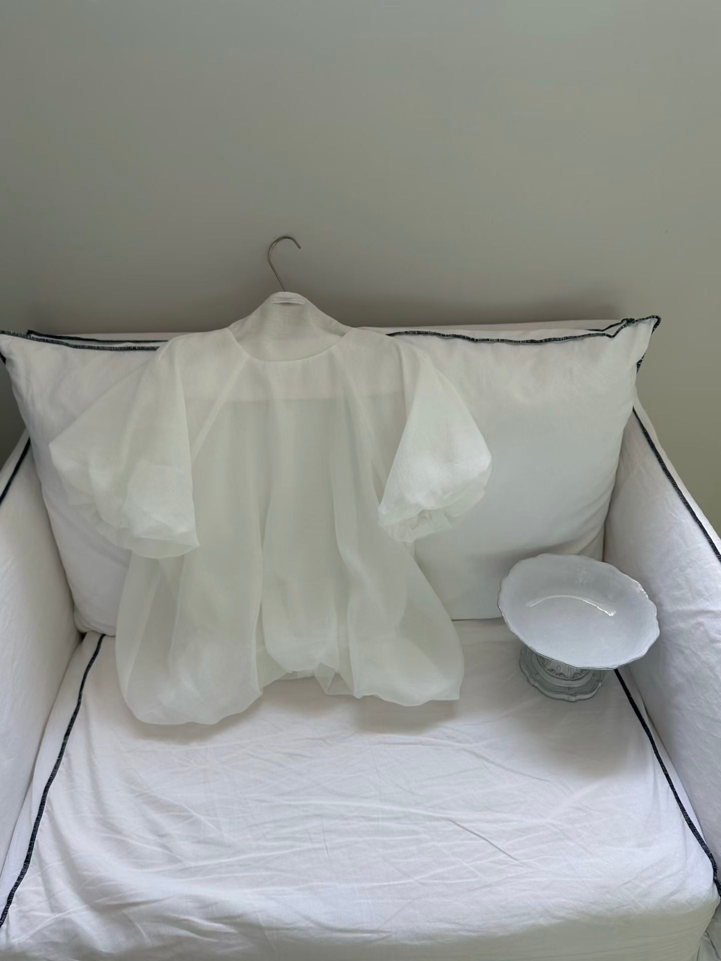 微透膚燈籠袖花苞短袖娃娃衫-6