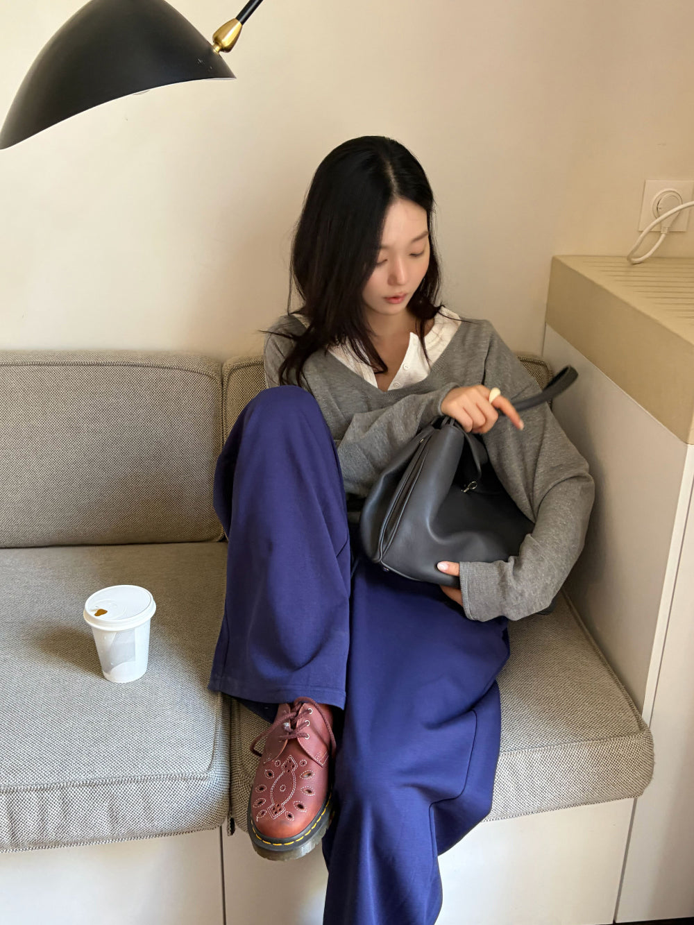 慵懶隨性蕾絲拼接垂墜寬版休閒棉褲-33