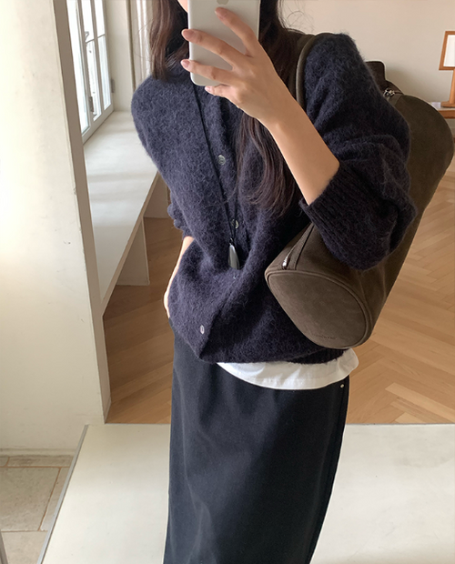 溫柔軟糯馬海毛寬鬆圓領針織外套