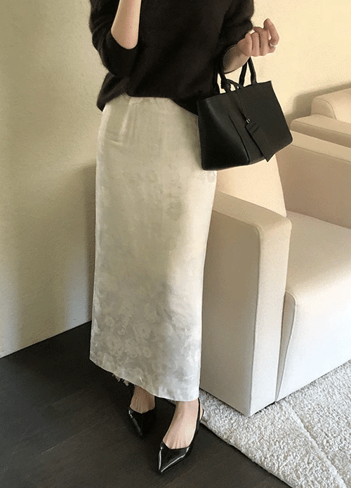 浪漫印花亞麻後開衩長裙