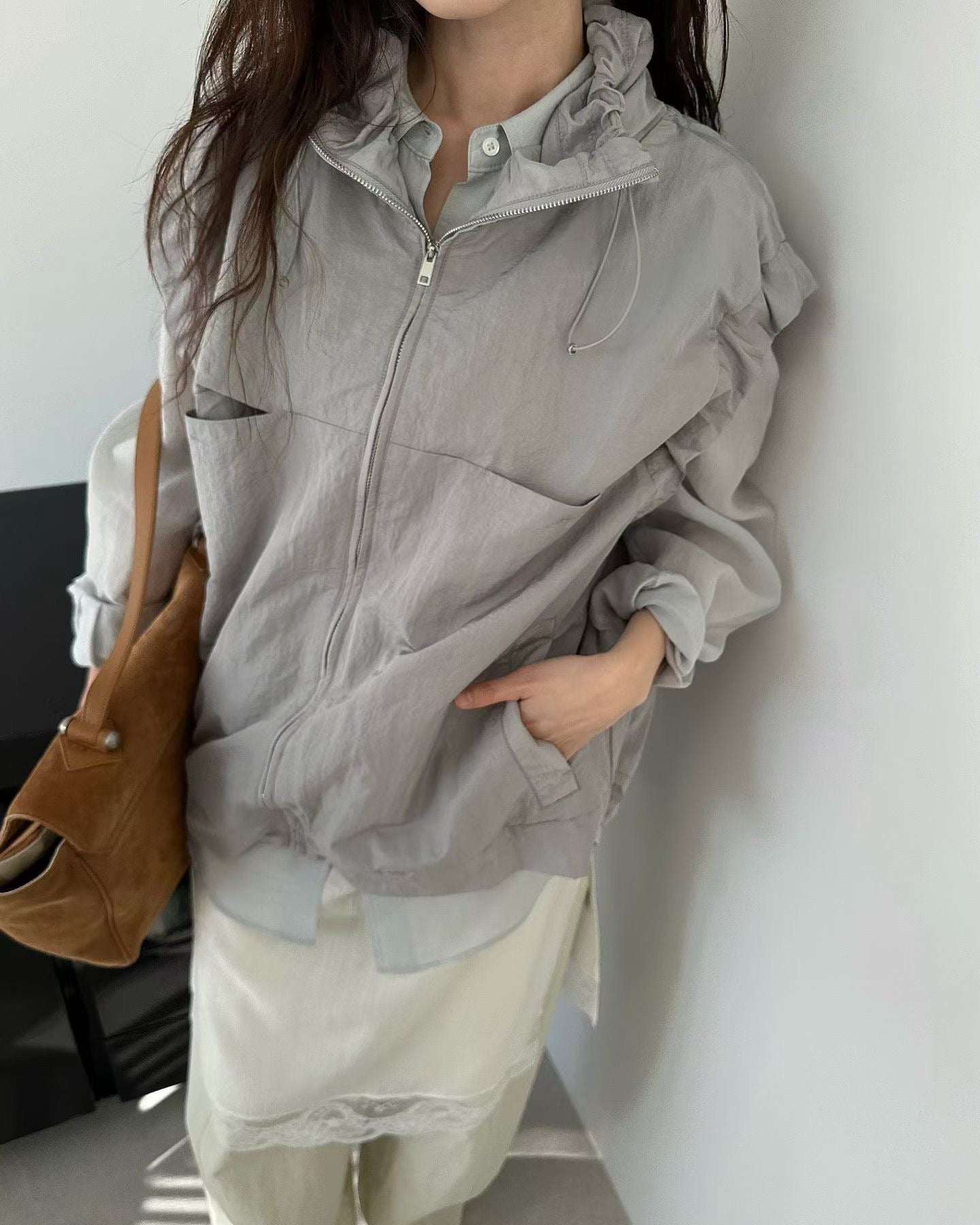 抽繩立領防風馬甲外套 Hooded Nylon Vest