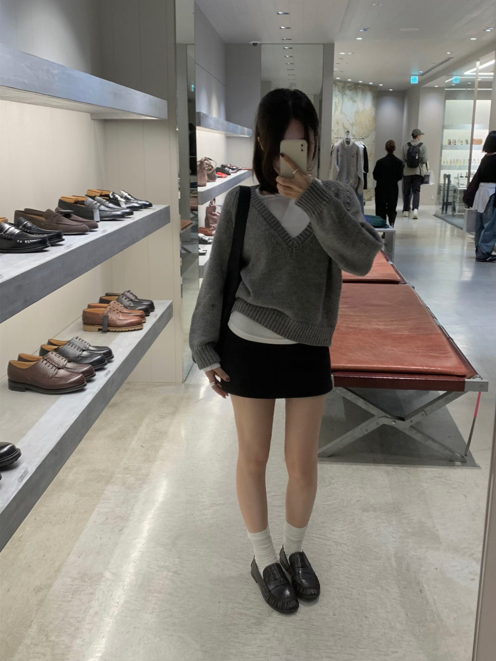 簡約微彈低腰A字迷你短裙
