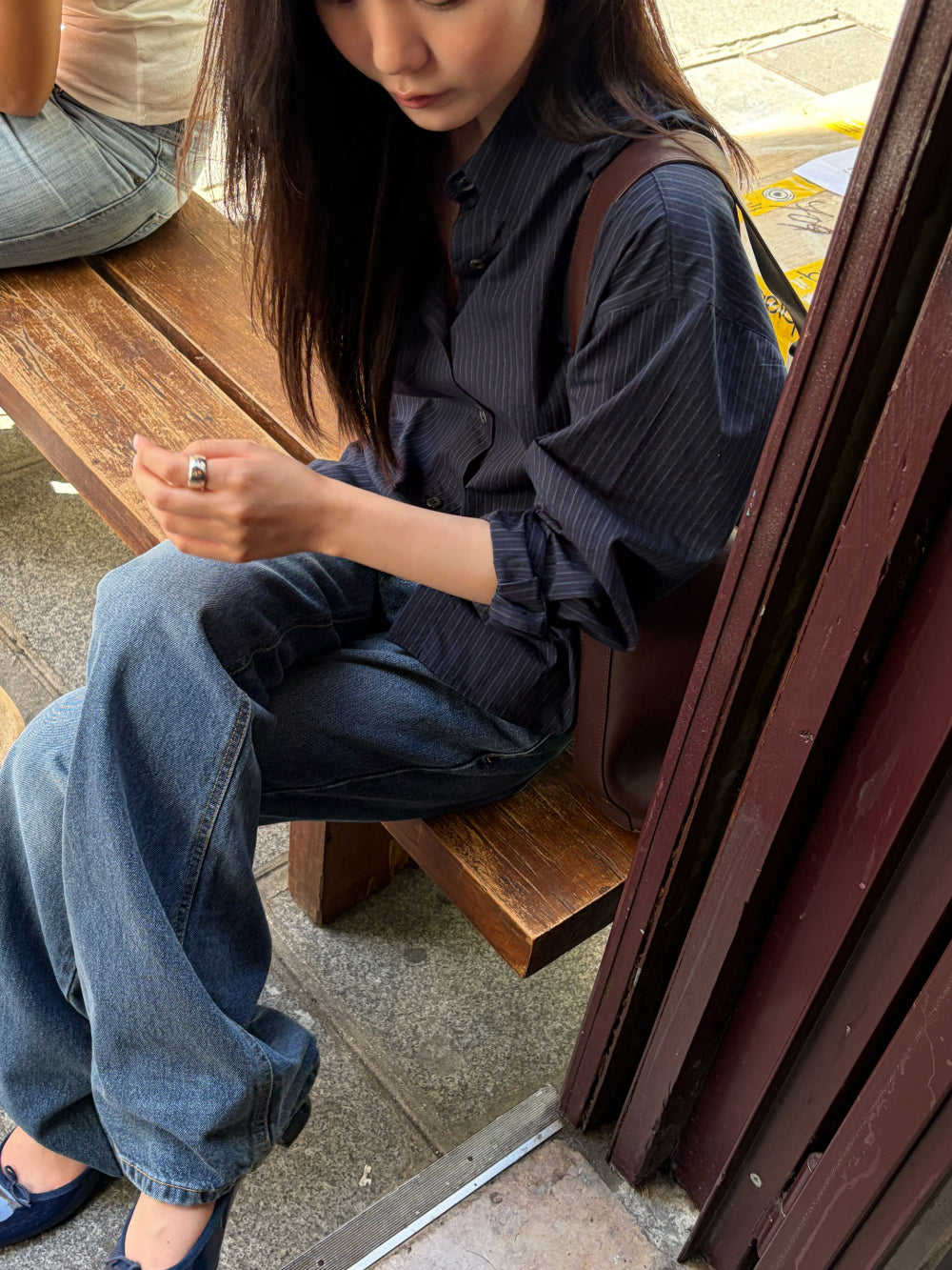 復古水洗純棉微喇牛仔褲