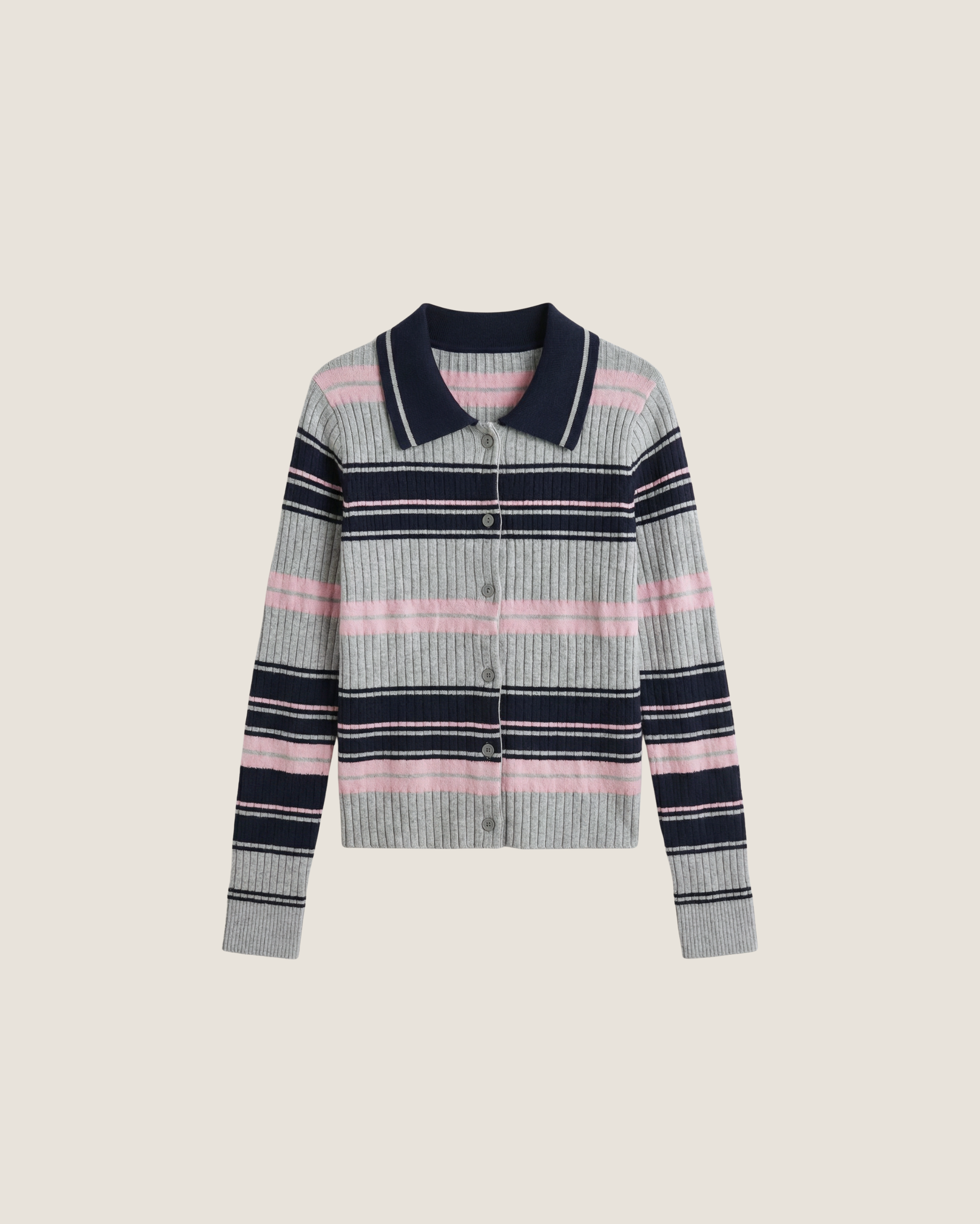 學院風配色條紋針織開襟衫 Retro Striped Knit Cardigan