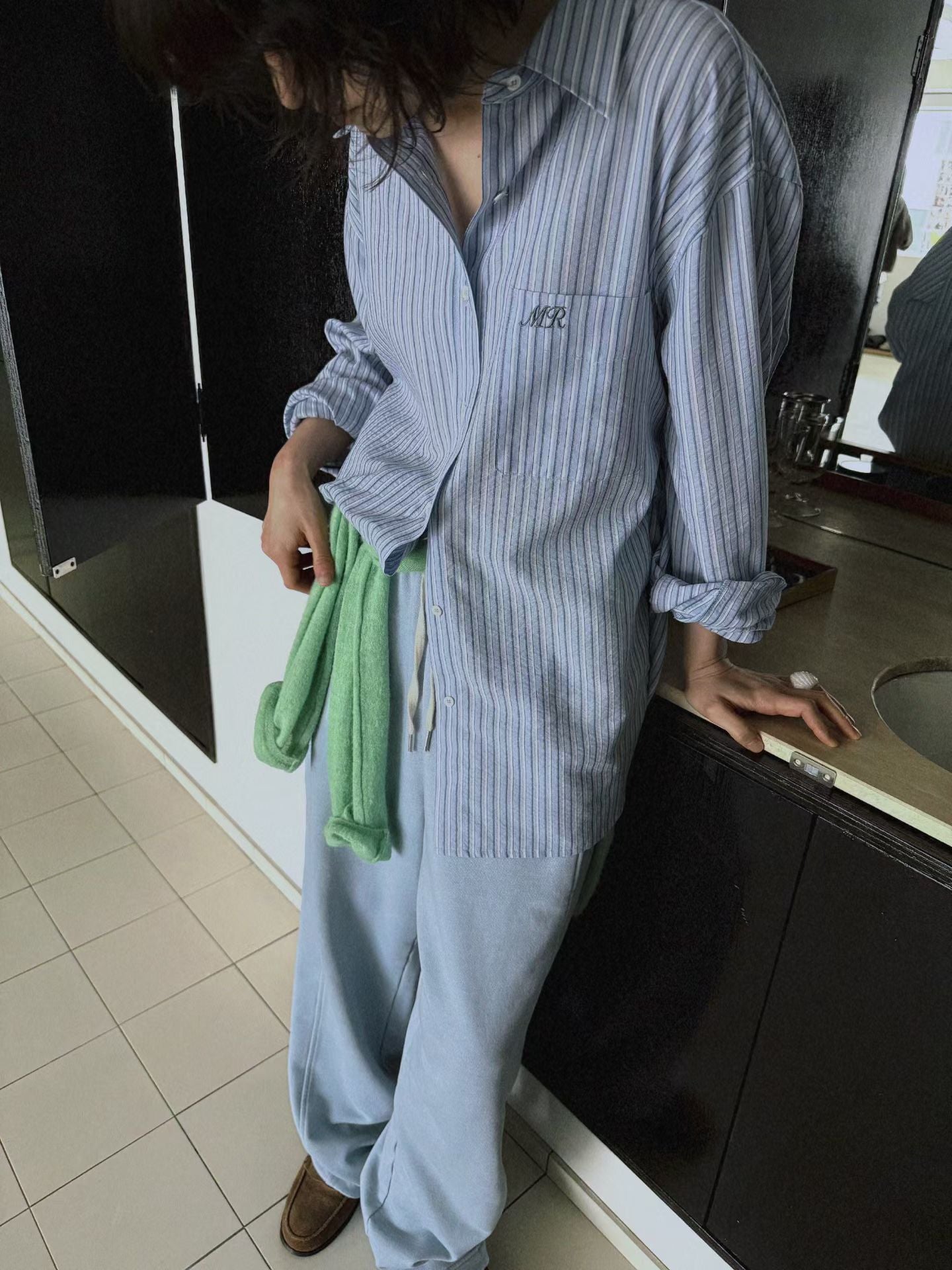 法式寬鬆百搭細條紋薄款男友襯衫