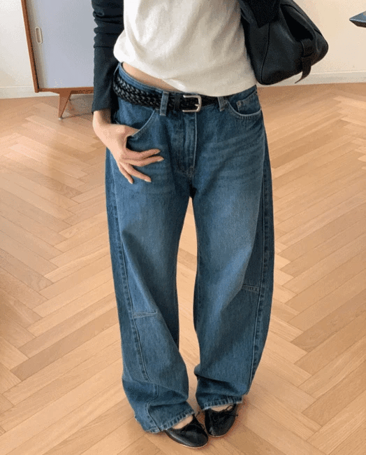 率性水洗純棉剪裁繭型牛仔褲