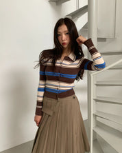 學院風配色條紋針織開襟衫 Retro Striped Knit Cardigan