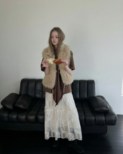 刺繡拼接網紗長裙 Embroidered Mesh Panel Maxi Skirt