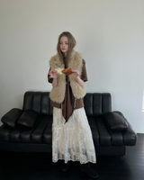 刺繡拼接網紗長裙 Embroidered Mesh Panel Maxi Skirt