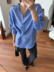 條紋不對稱襯衫 Pinstripe Asymmetric Shirt