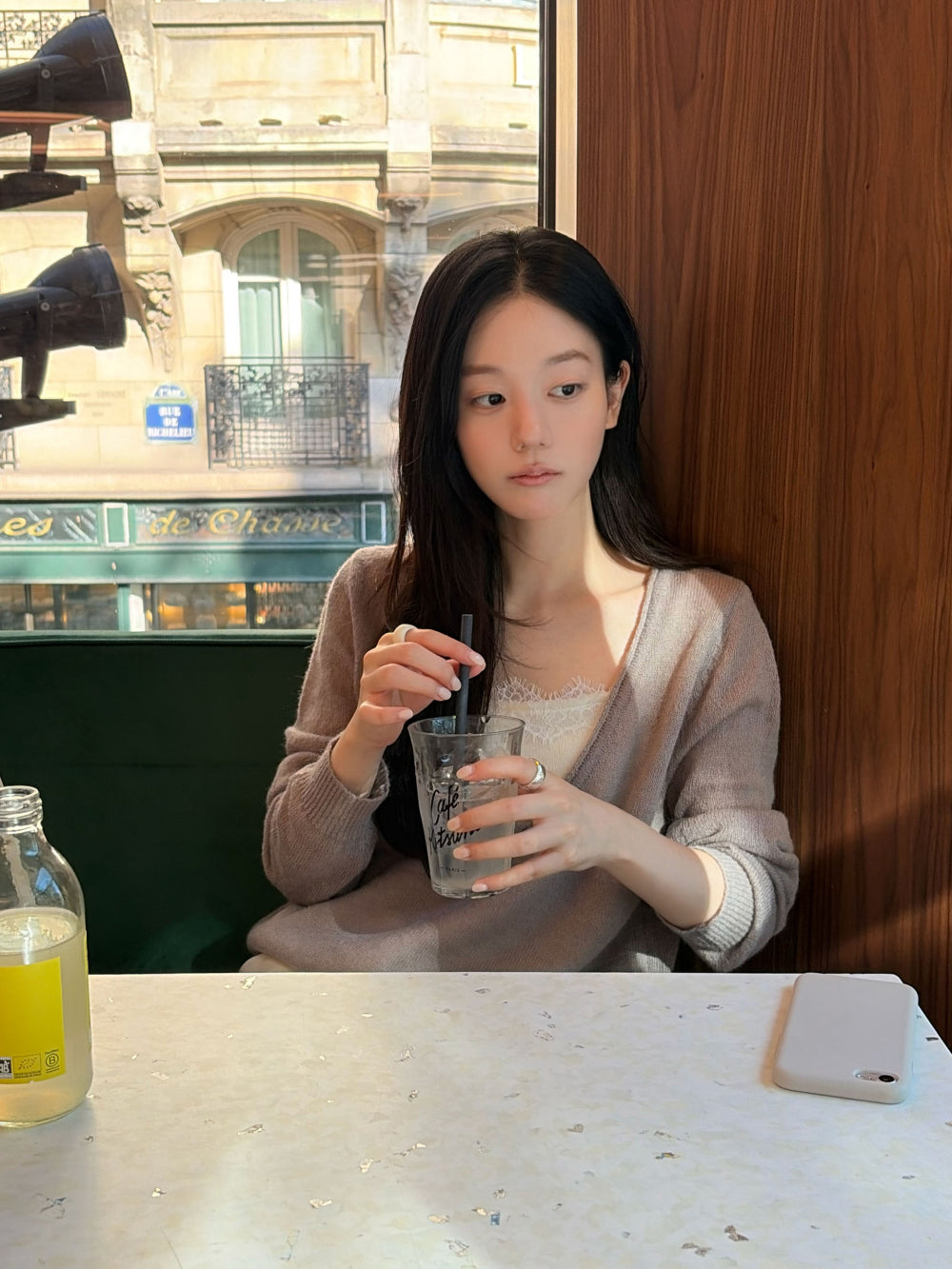 慵懶法式蕾絲假兩件馬海毛混紡針織衫