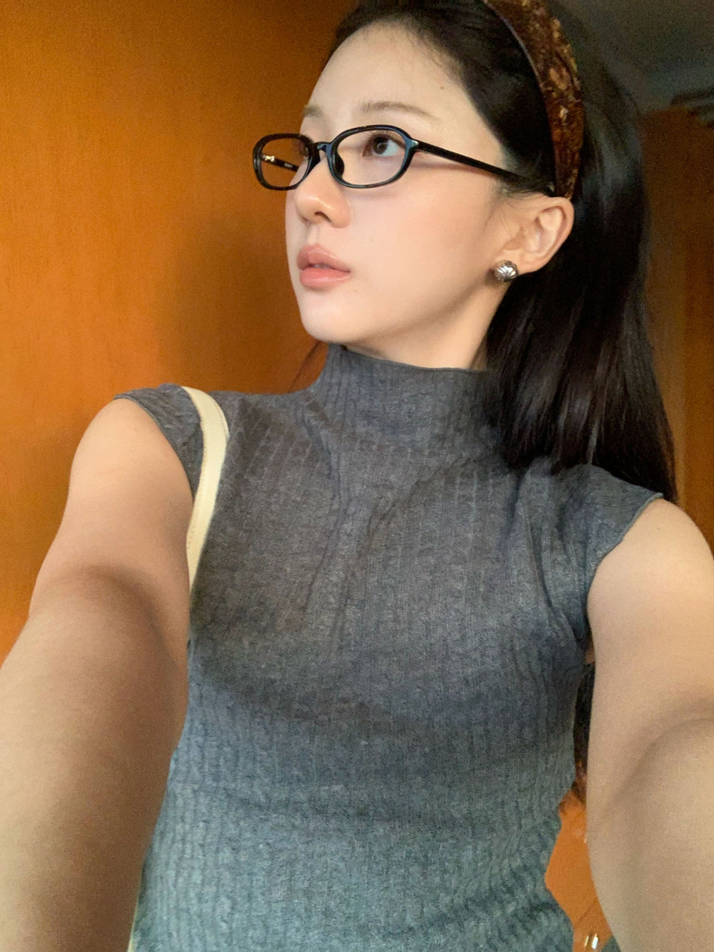 經典知性細麻花半高領蓋袖修身針織衫-10