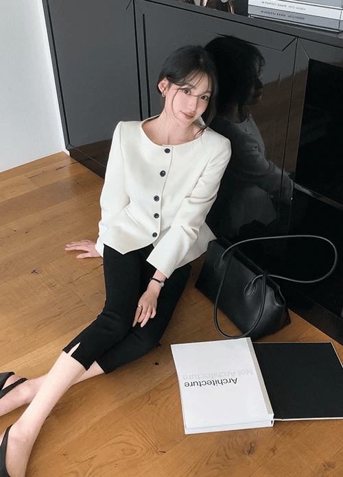 優雅船領收腰排釦短外套