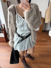 毛絨翻領開襟針織外套 Fluffy Collar Knit Cardigan