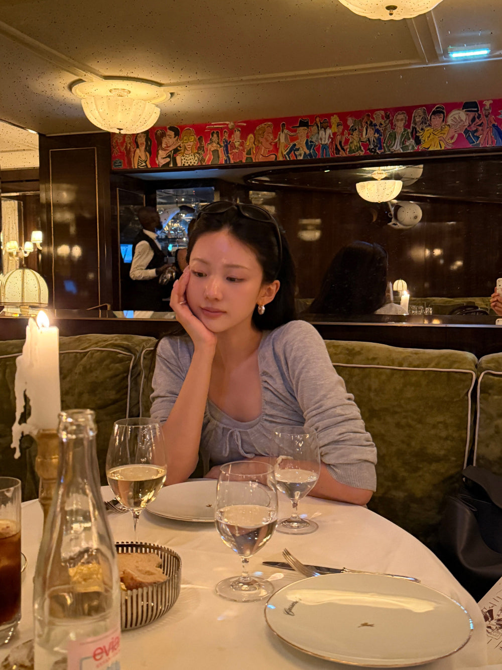 溫柔純棉抓褶針織罩衫背心套裝-7