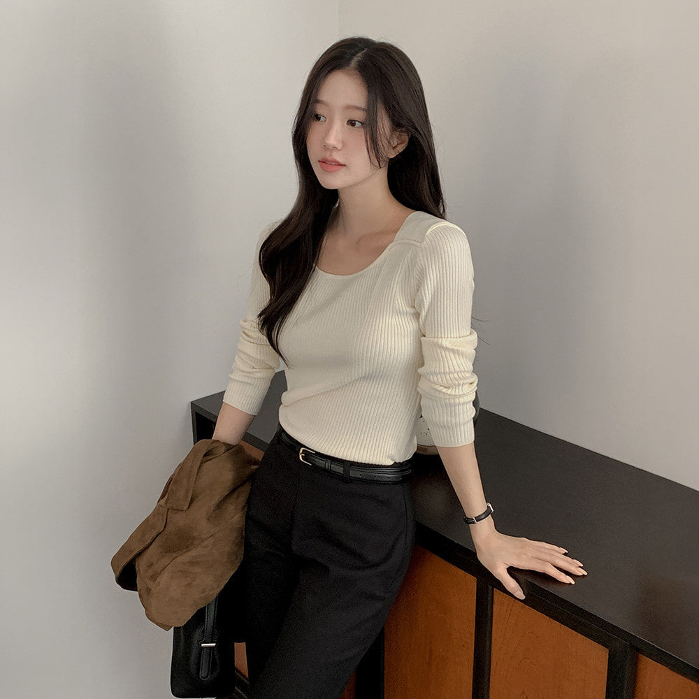 簡約知性細坑條修身針織衫-3