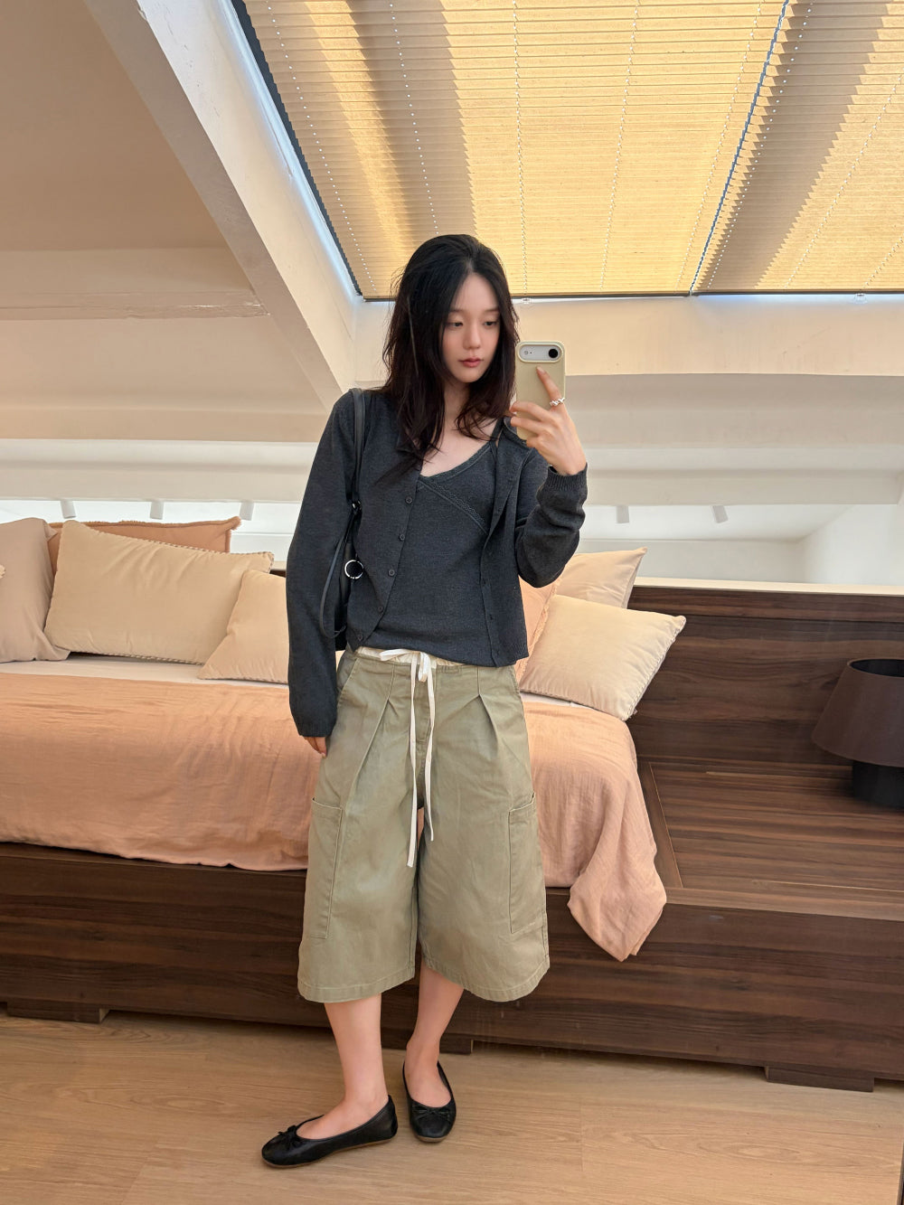 復古率性純棉撞色寬版百慕達短褲-39