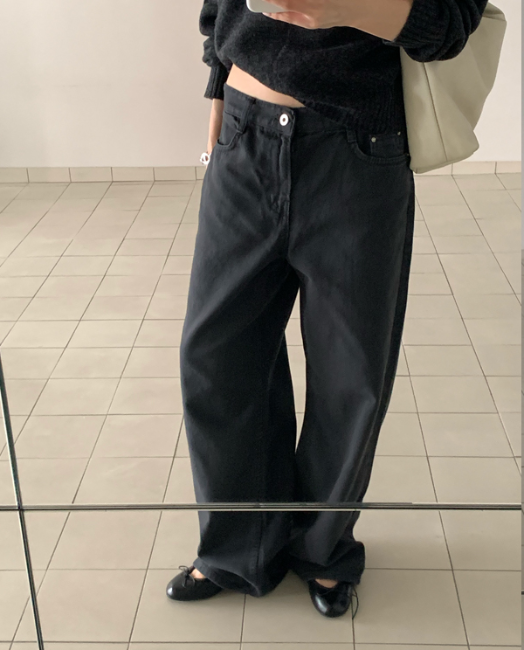 率性水洗純棉寬鬆直筒長褲