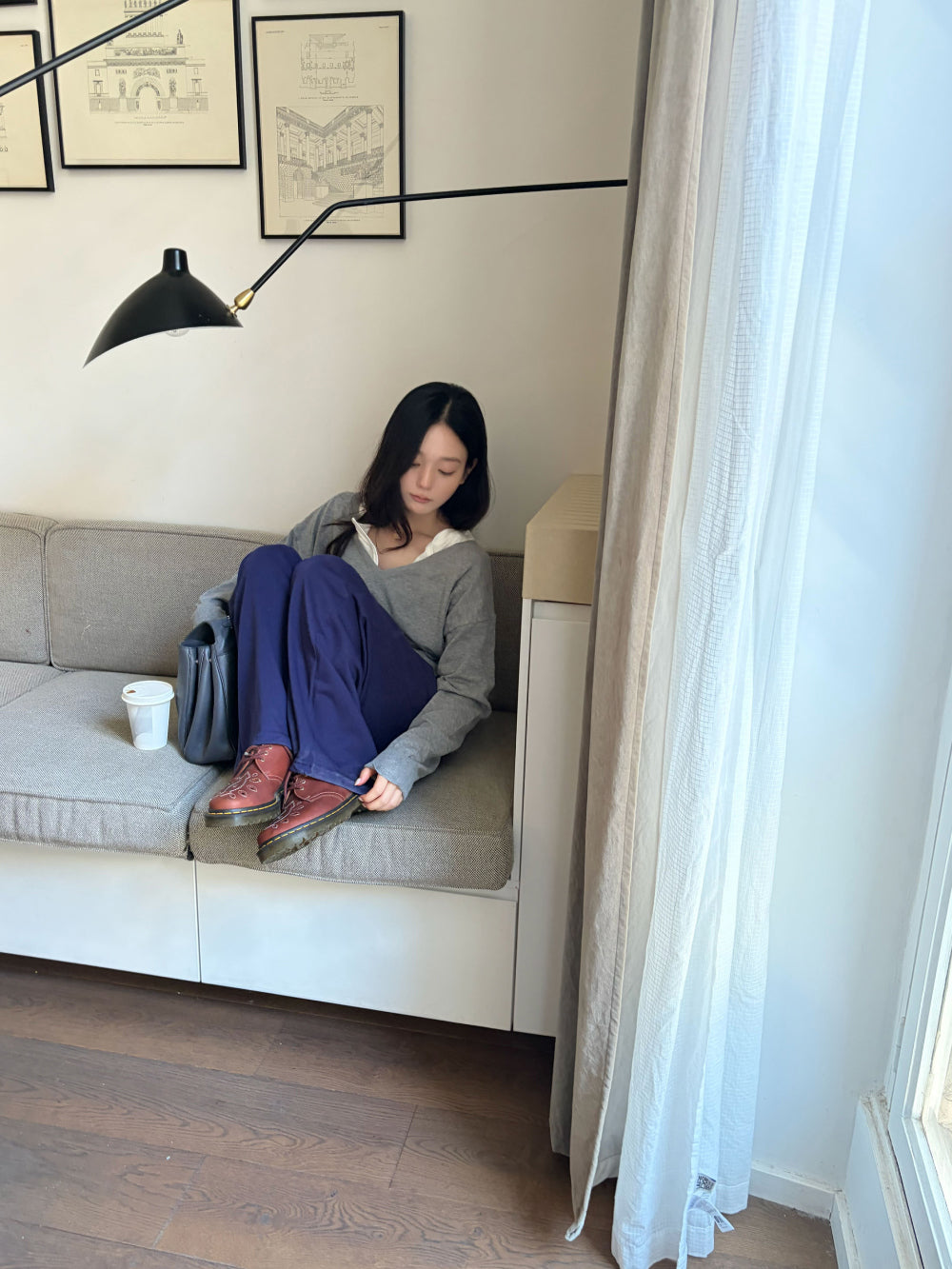 慵懶隨性蕾絲拼接垂墜寬版休閒棉褲