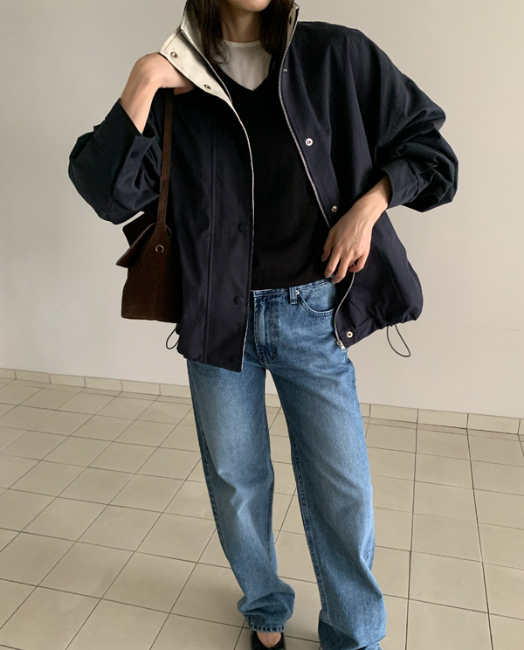 復古率性純棉撞色寬鬆外套