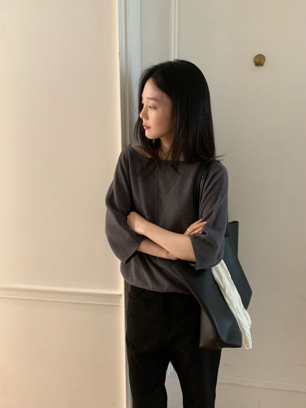 溫柔知性一字領親膚針織衫-63
