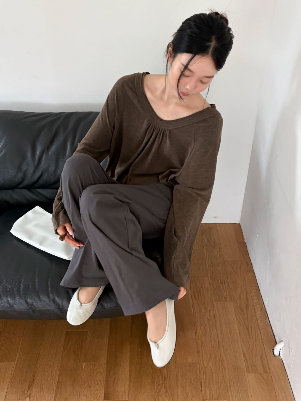 慵懶柔感抓褶抽繩衛衣