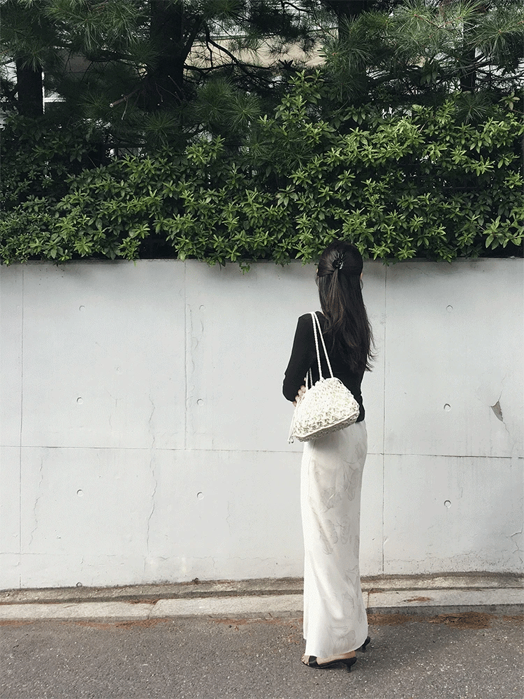 優雅絲光暗花魚尾長裙