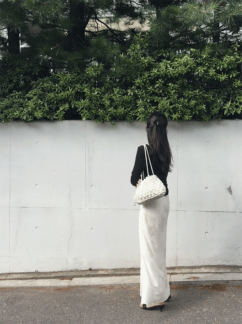 優雅絲光暗花魚尾長裙
