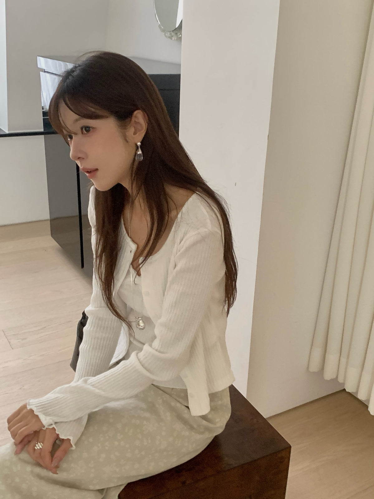 溫柔蕾絲拼接坑條針織兩件式套裝