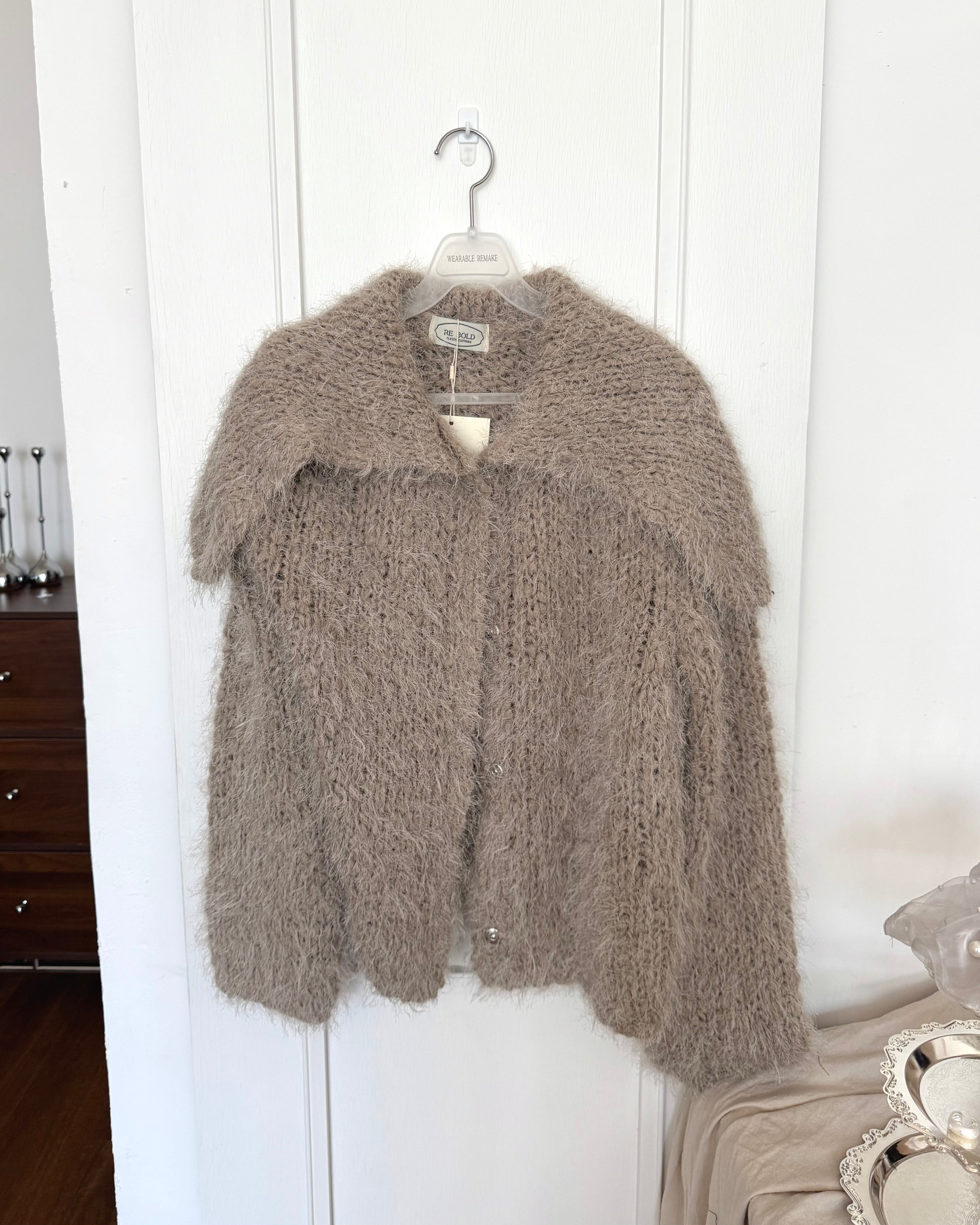毛絨翻領開襟針織外套 Fluffy Collar Knit Cardigan