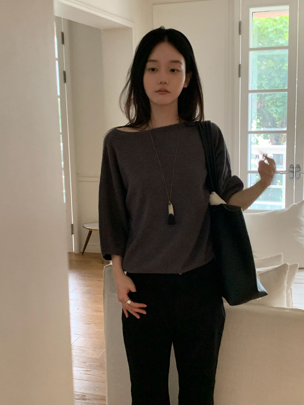 溫柔知性一字領親膚針織衫