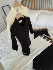 羅紋POLO針織長洋裝套裝 Ribbed Knit Polo Set