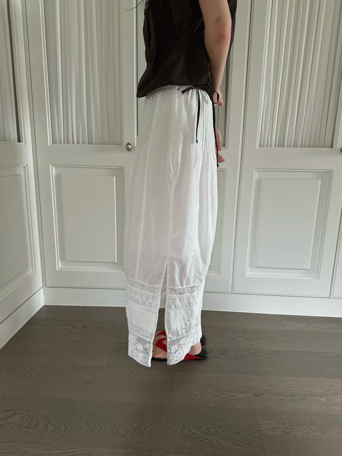 波西米亞風直條蕾絲打褶仙女裙-9