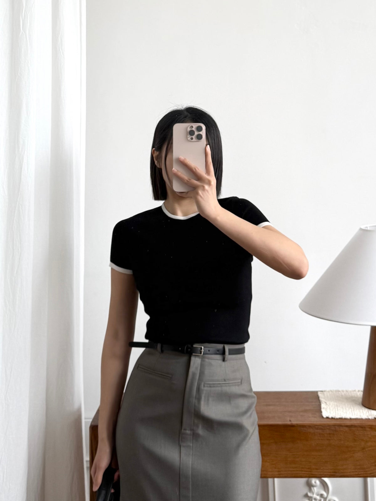 撞色邊針織短袖上衣 Contrast Trim Knit Tee
