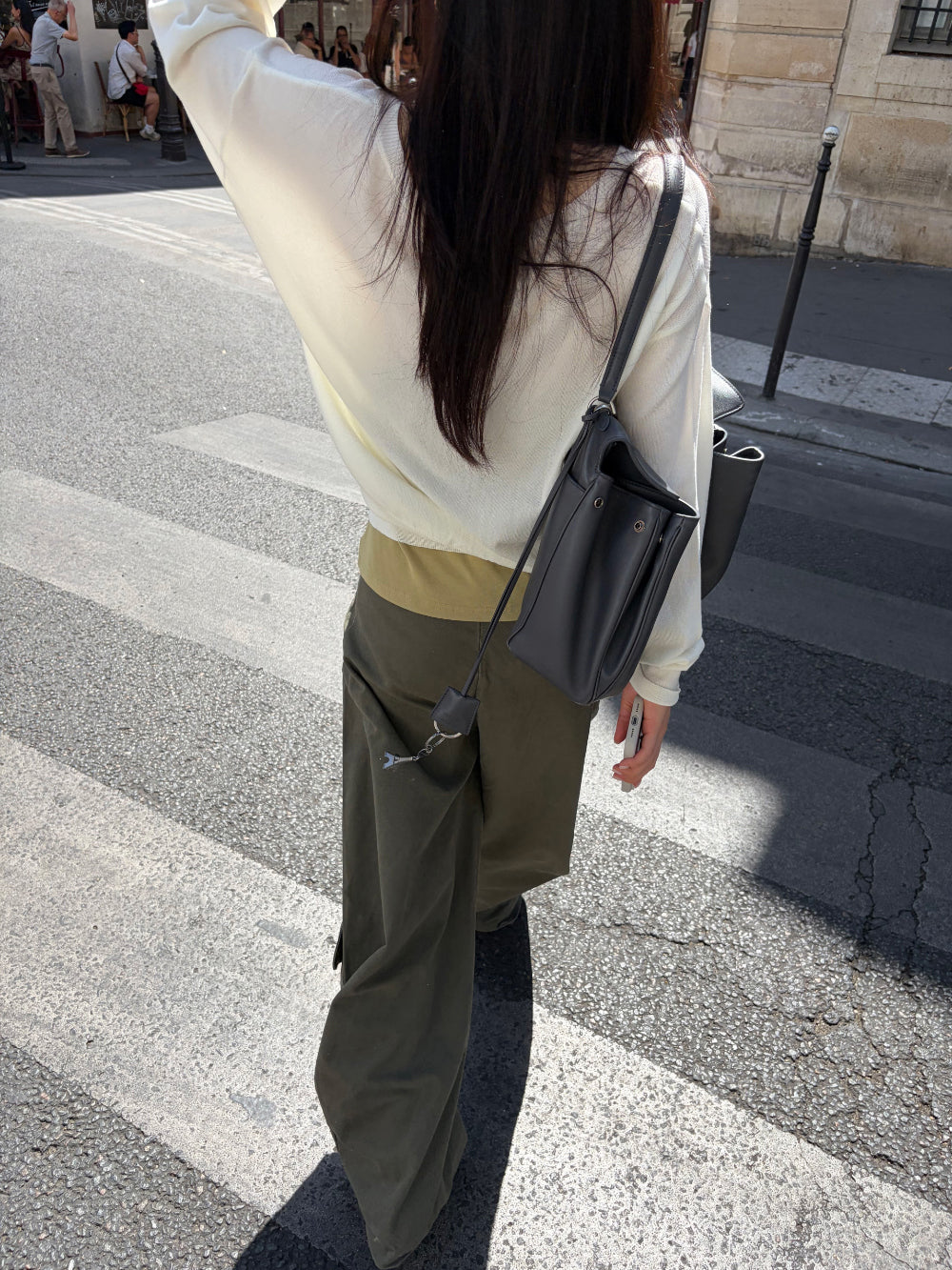 復古水洗純棉弧形闊腿工裝長褲-4