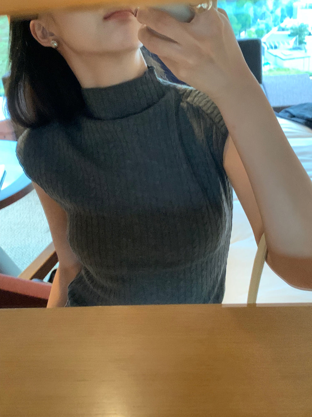 經典知性細麻花半高領蓋袖修身針織衫-17